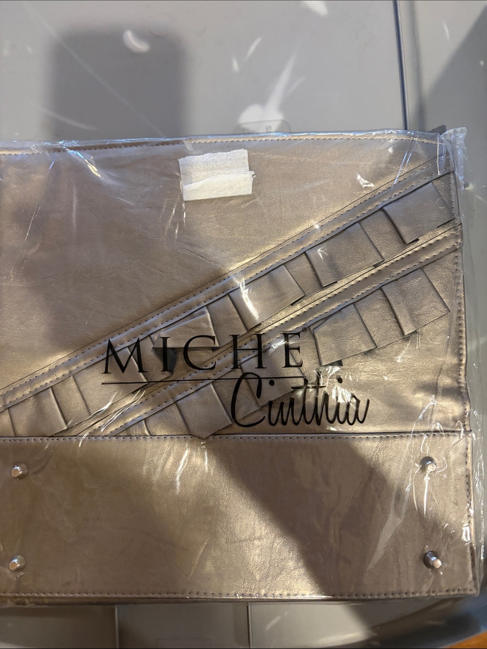 Miche Champagne Taupe Metallic Pleated Clutch